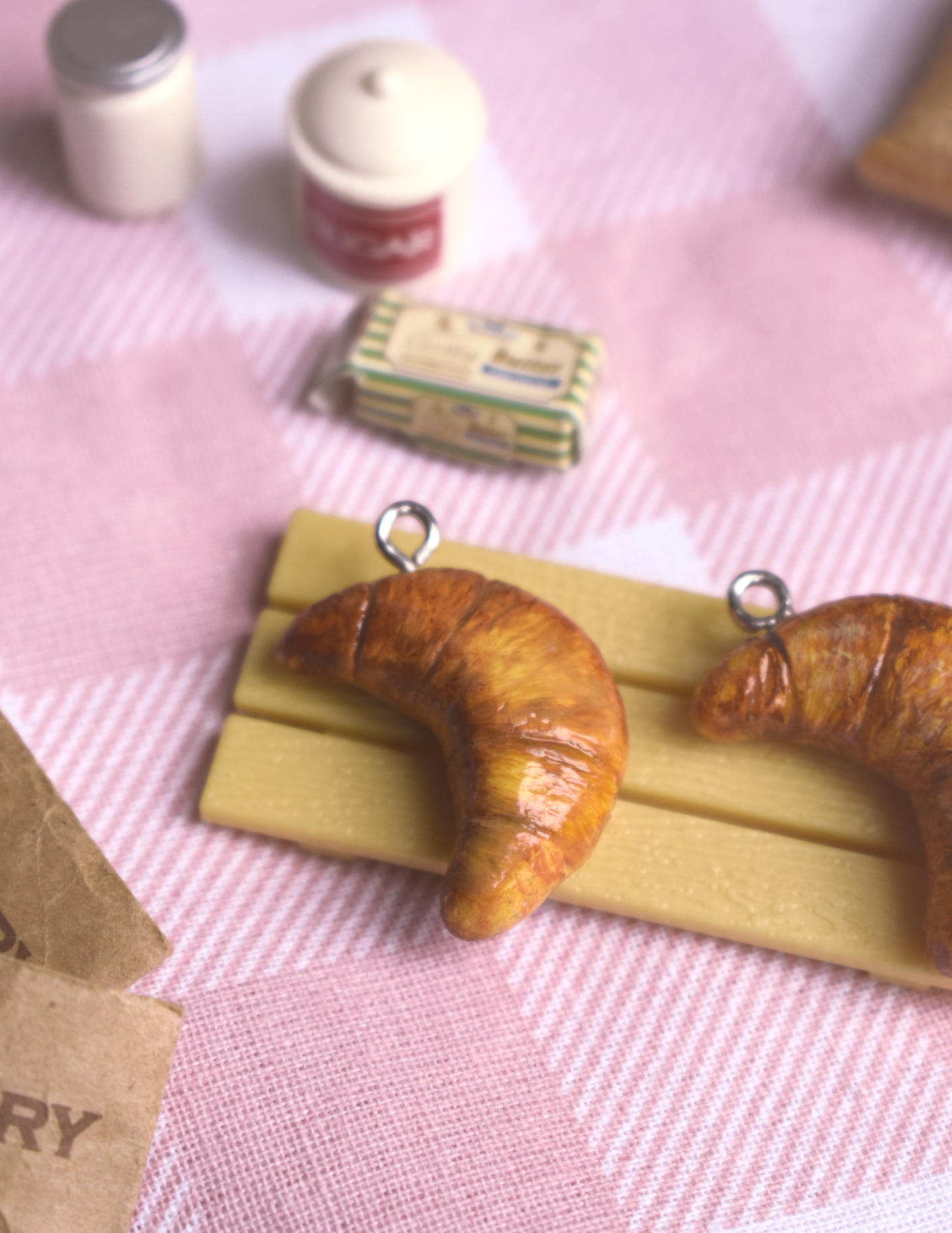 Handmade Cute Croissant Polymer Clay Charm/Keychain