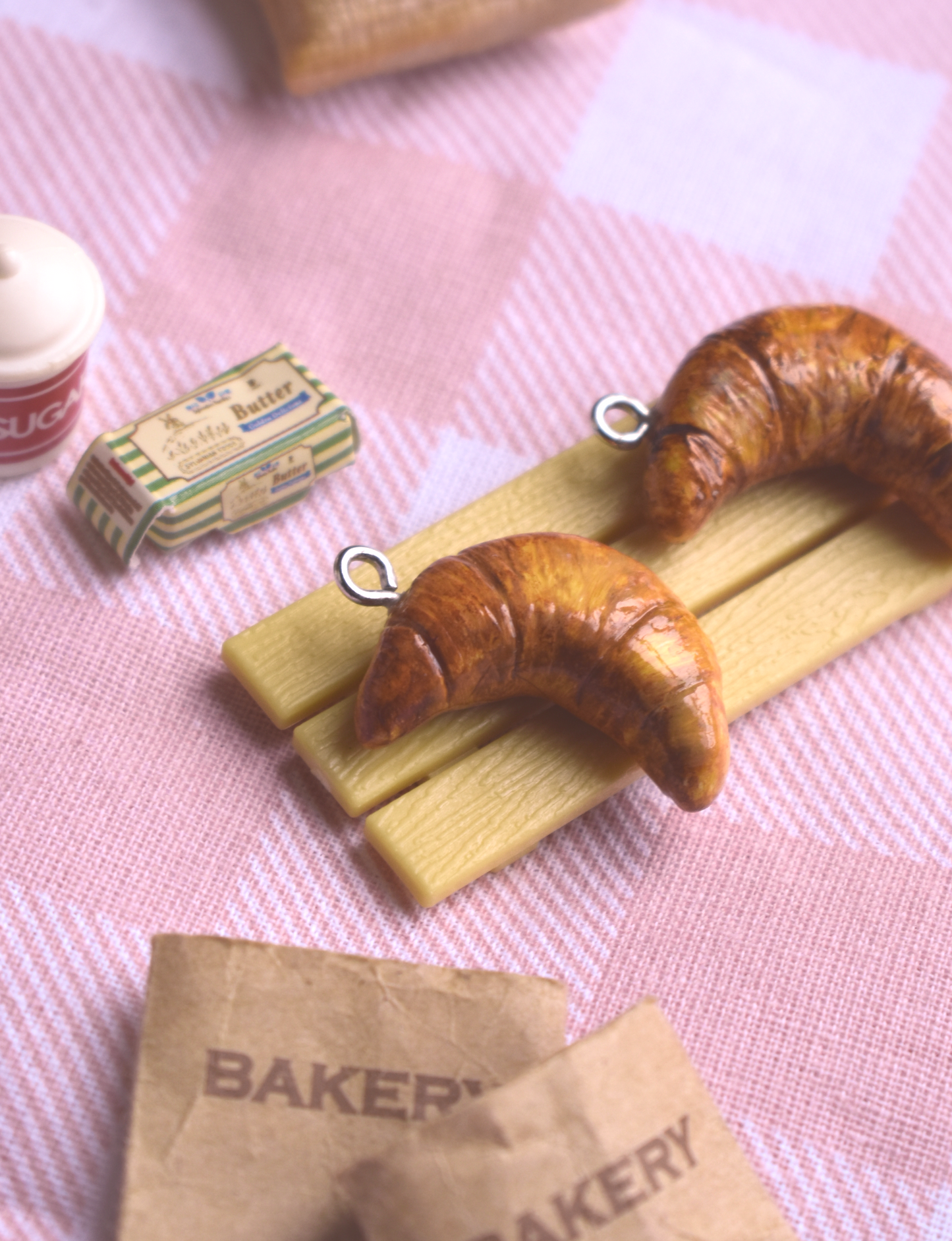 Handmade Cute Croissant Polymer Clay Charm/Keychain