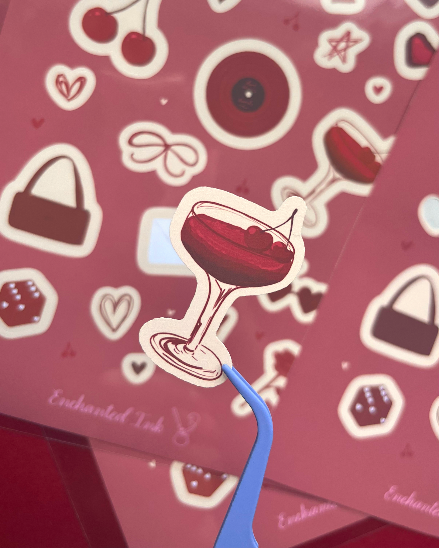 Dark Cherry Aesthetic Vinyl Sticker Sheet | Matte Vinyl Stickers for Journaling & Scrapbooking