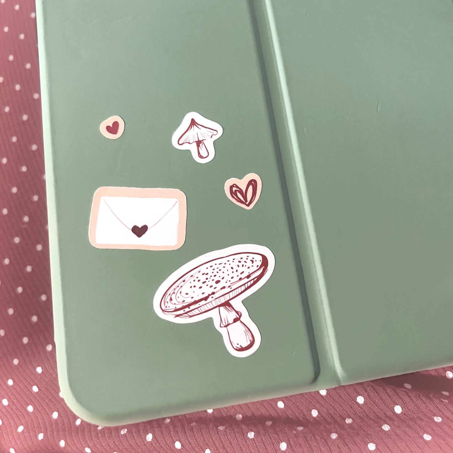 Mushroom aesthetic stickers used on an ipad