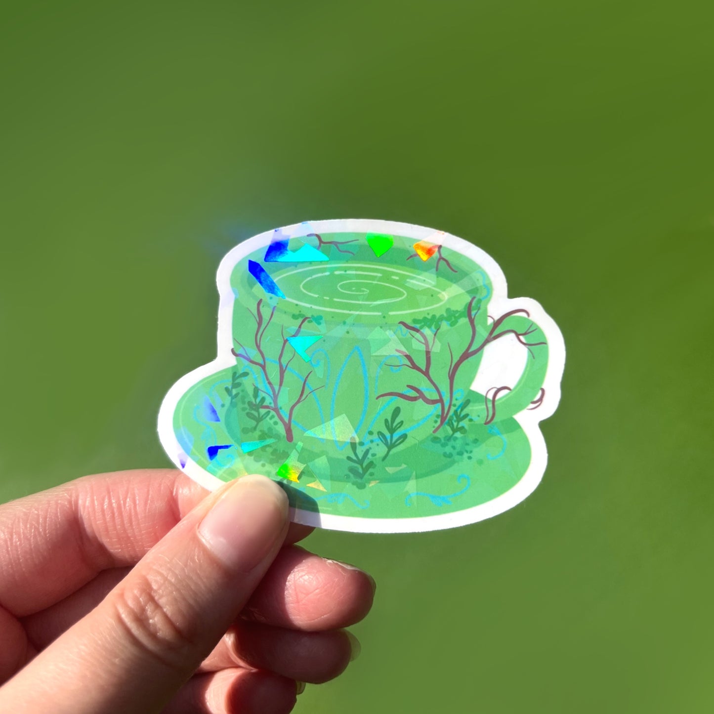 Holographic teacup sticker for journals and planners