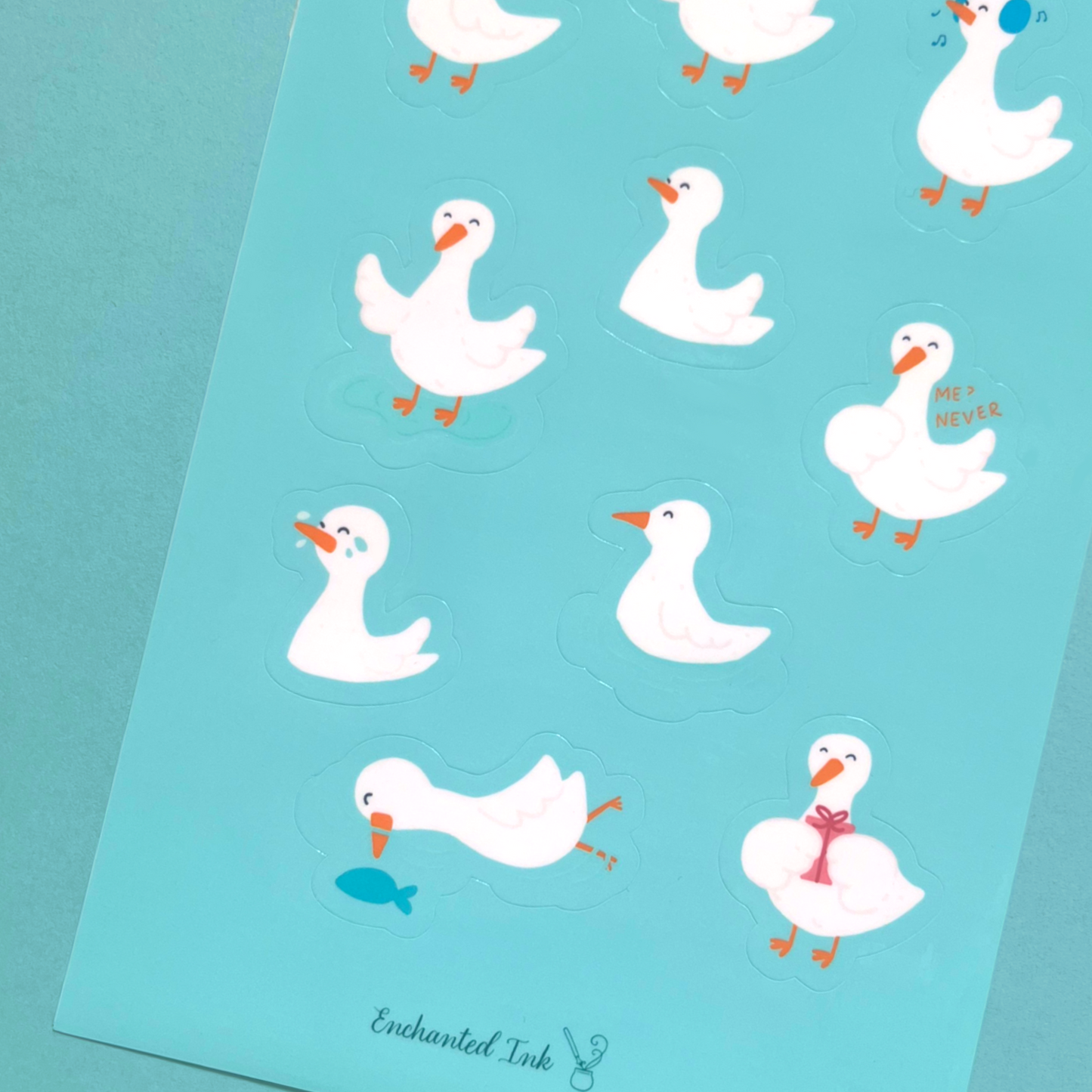 Kawaii duck sticker sheet for journal and water bottle decoration