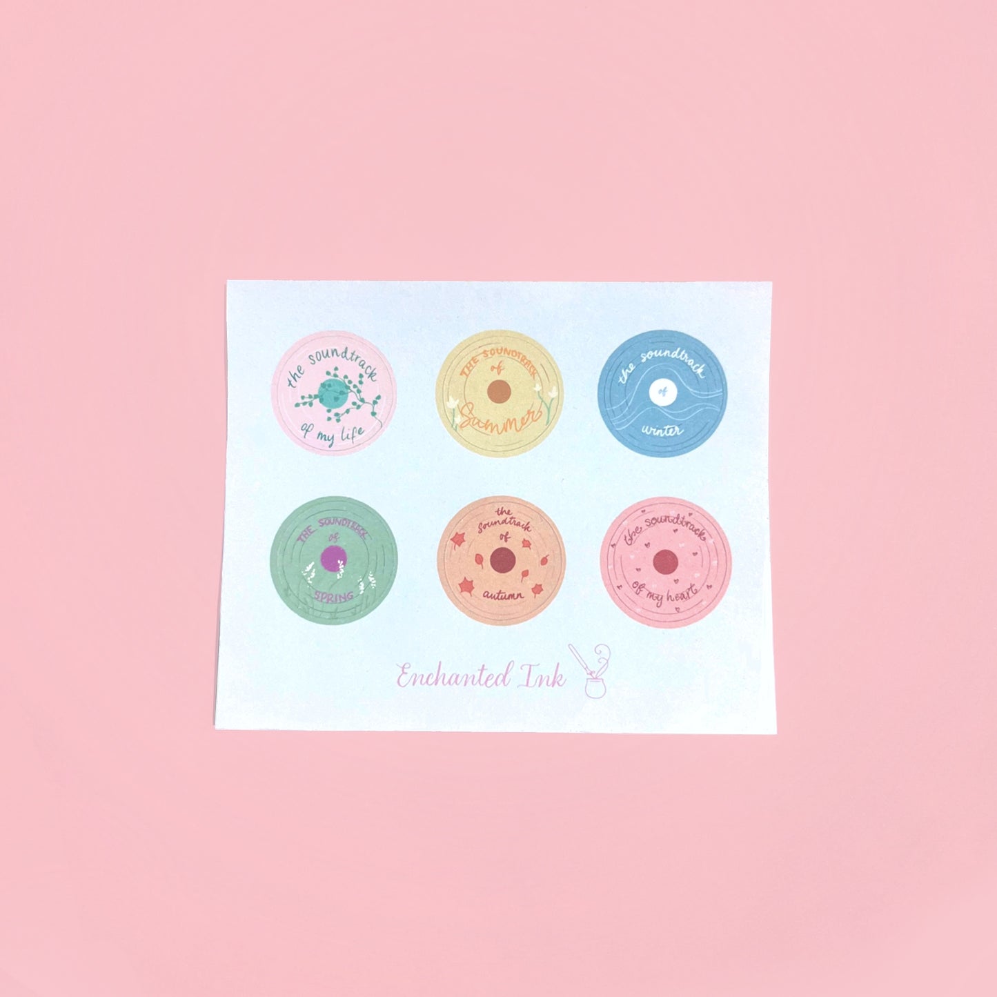 Playful record stickers with bright colours and matte finish