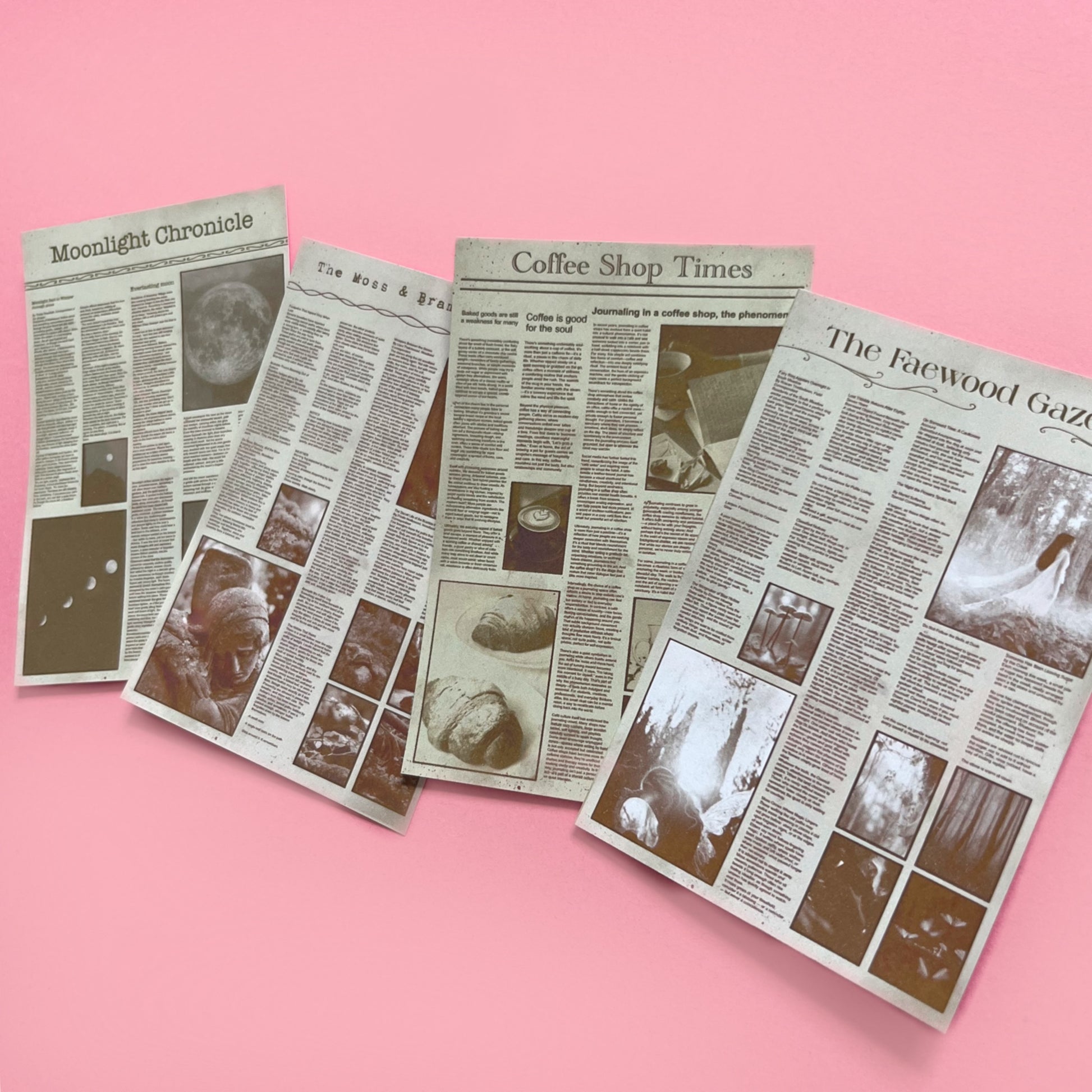 Fantasy and cozy aesthetic newspaper ephemera set