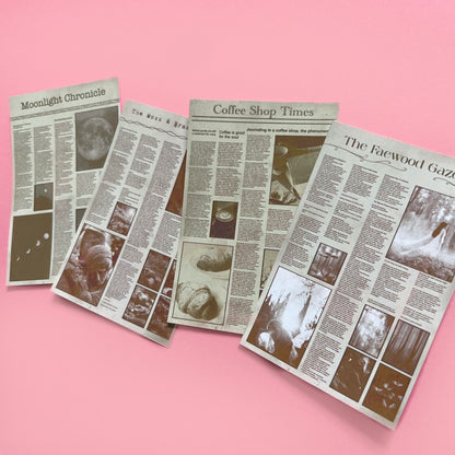 Fantasy and cozy aesthetic newspaper ephemera set