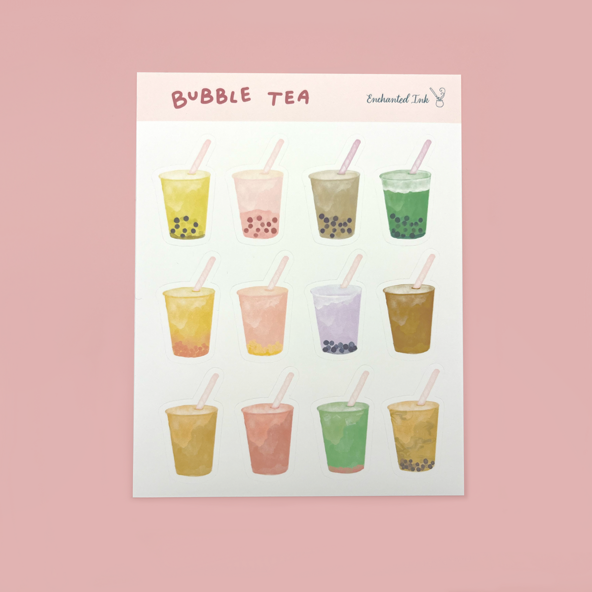 Bubble Tea Kawaii Boba Vinyl Sticker Sheet