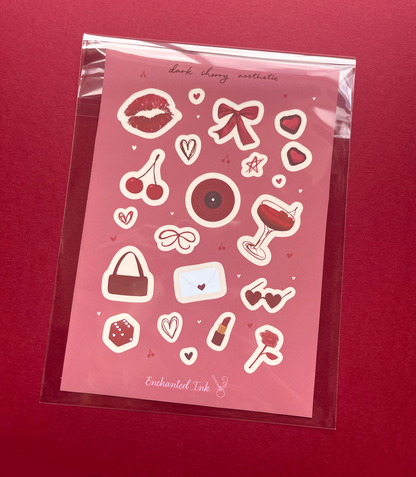 Dark Cherry Aesthetic Vinyl Sticker Sheet | Matte Vinyl Stickers for Journaling & Scrapbooking