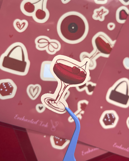 Dark Cherry Aesthetic Vinyl Sticker Sheet | Matte Vinyl Stickers for Journaling & Scrapbooking