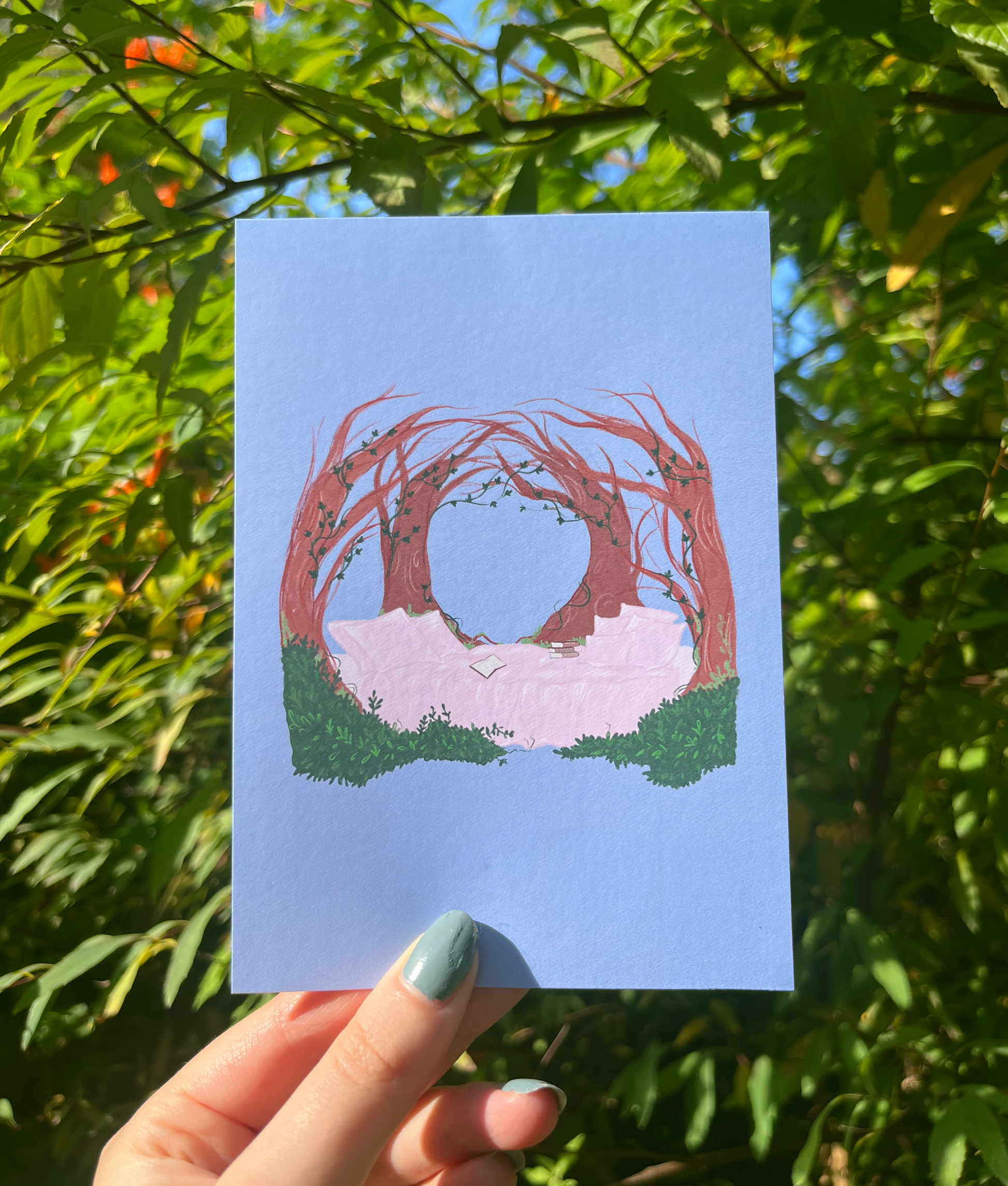 Art print featuring an illustrated enchanted  nook, for readers and book lovers 