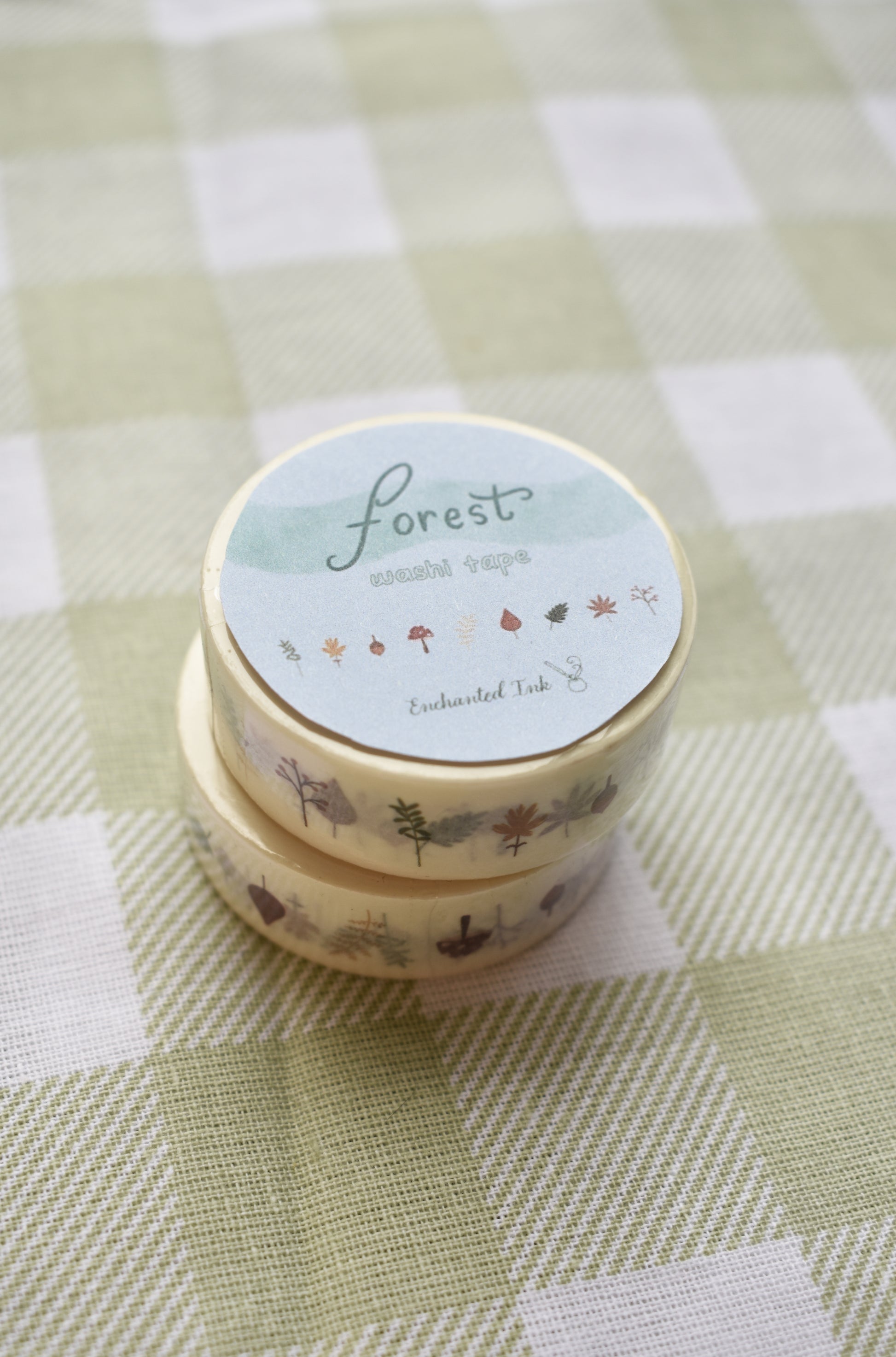 Forest washi tape with woodland-inspired design, 15mm x 10m decorative tape