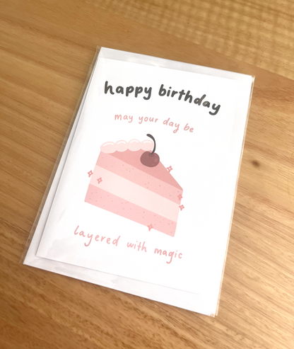 May Your Day Be Layered With Magic Birthday Card – Cute Layer Cake Illustrated Greeting Card