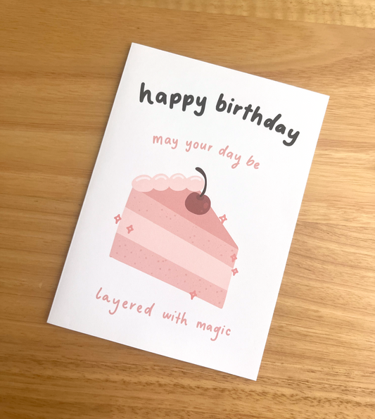 May Your Day Be Layered With Magic Birthday Card – Cute Layer Cake Illustrated Greeting Card