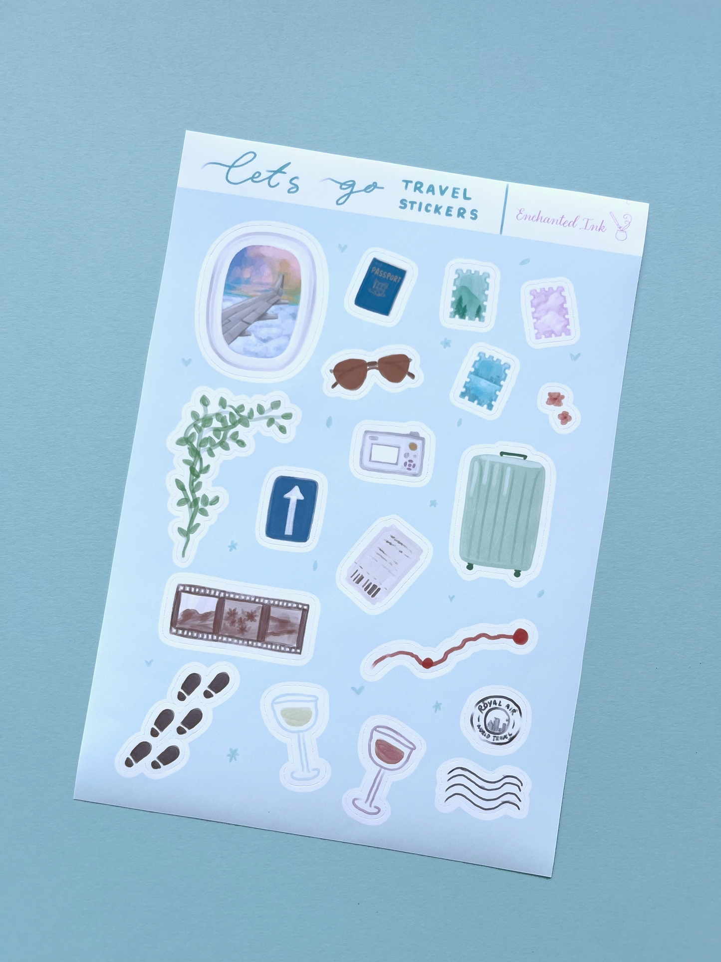 Let’s Go Travel Vinyl Sticker Sheet | Travel Aesthetic Stickers for Journaling & Scrapbooking