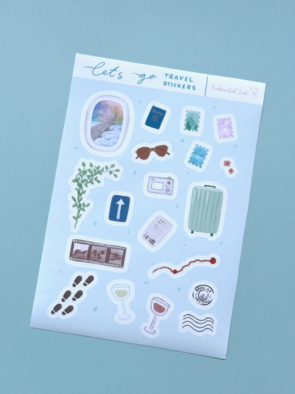 Let’s Go Travel Vinyl Sticker Sheet | Travel Aesthetic Stickers for Journaling & Scrapbooking