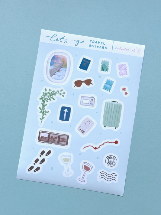 Let’s Go Travel Vinyl Sticker Sheet | Travel Aesthetic Stickers for Journaling & Scrapbooking
