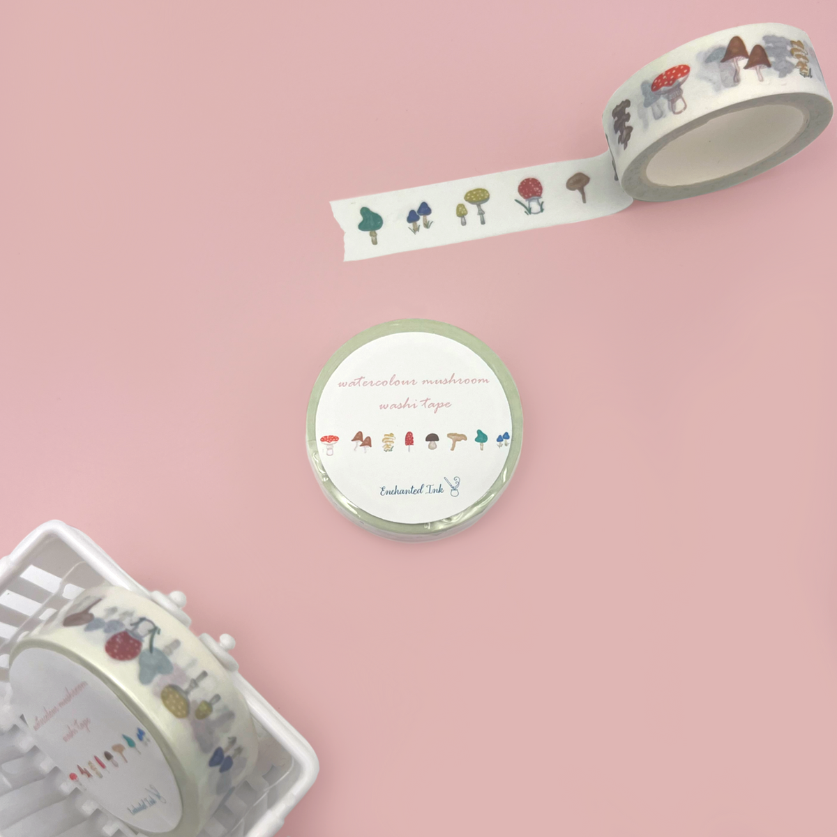 Watercolour washi tape of cute mushrooms 