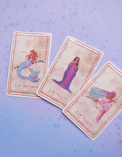 Mystical Tarot Card Stickers, mermaid, witch, fairy