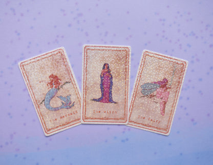 Mystical Tarot Card Stickers, mermaid, witch, fairy