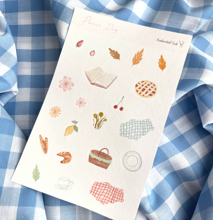 Picnic Day Washi Sticker Sheet | Picnic Aesthetic Washi Stickers for Journaling & Scrapbooking