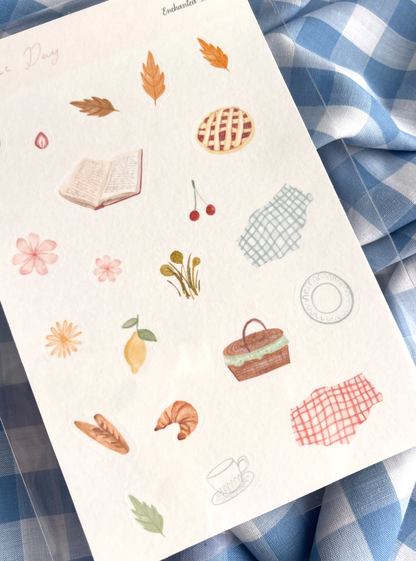Picnic Day Washi Sticker Sheet | Picnic Aesthetic Washi Stickers for Journaling & Scrapbooking
