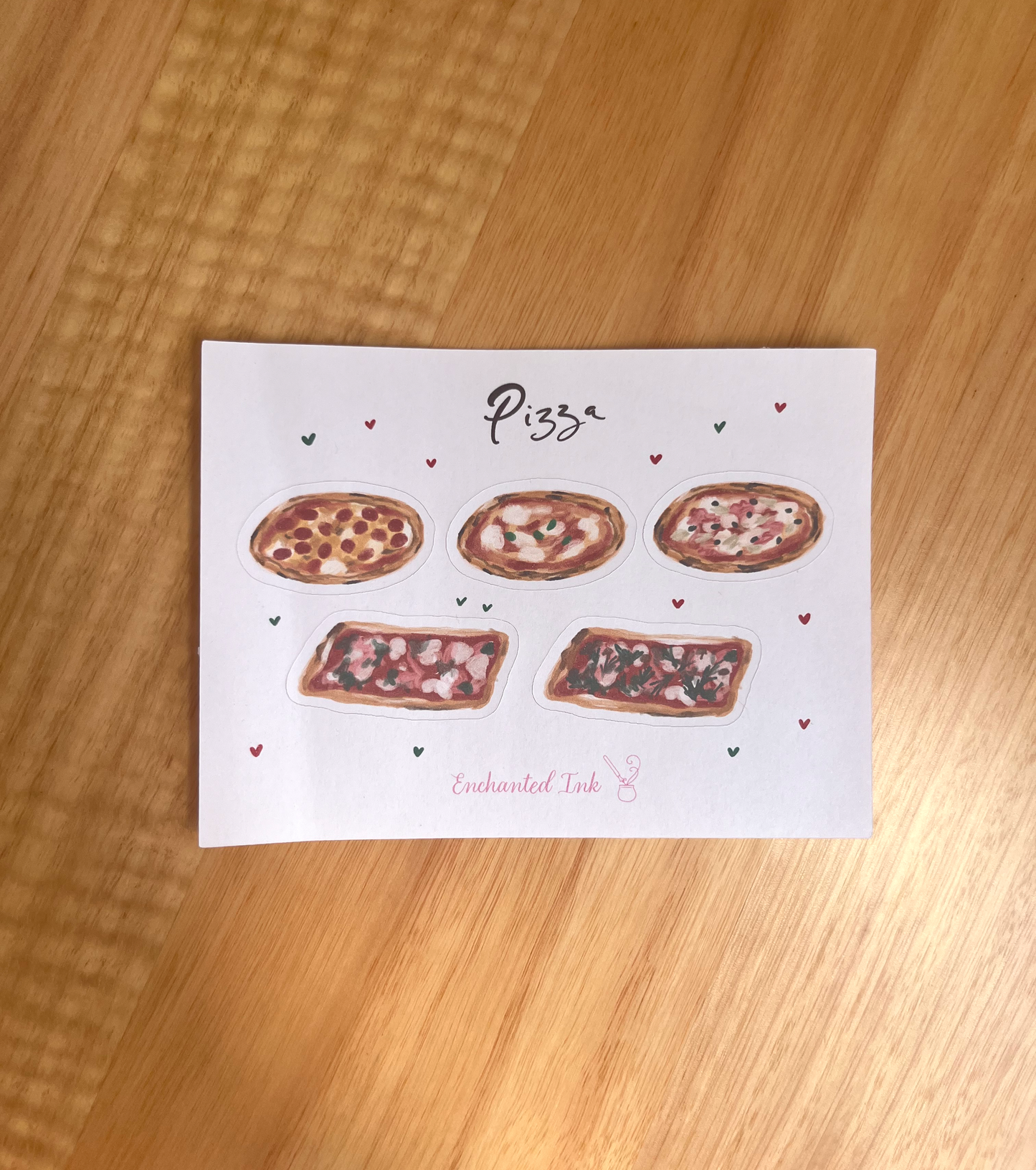 Cute pizza illustrated sticker sheet