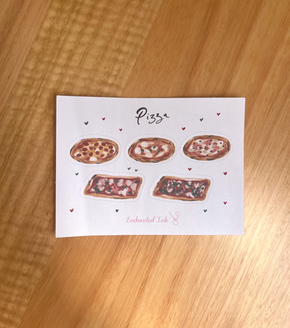 Cute pizza illustrated sticker sheet