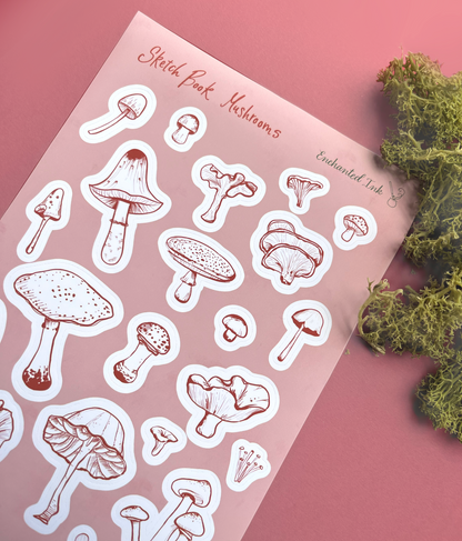 Sketchbook Mushrooms Vinyl Sticker Sheet | Vintage Mushroom Aesthetic Stickers