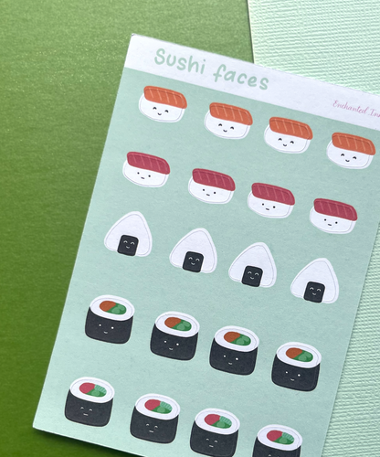 Sushi Faces Sticker Sheet | Kawaii Sushi Stickers for Journaling & Scrapbooking