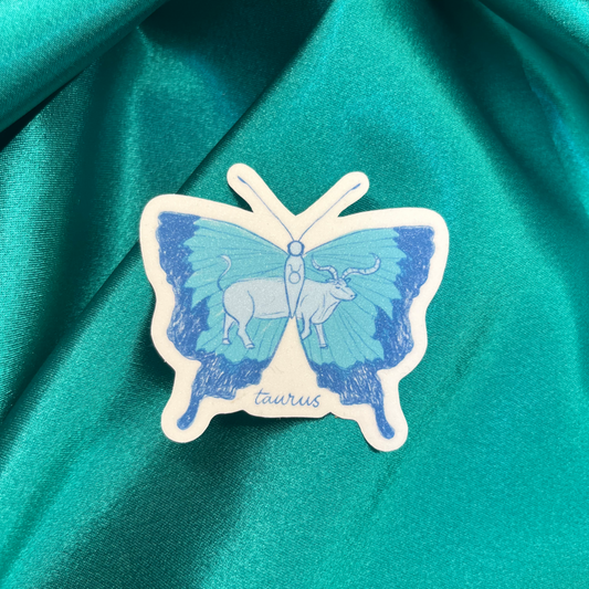 Taurus Zodiac Butterfly Vinyl Sticker