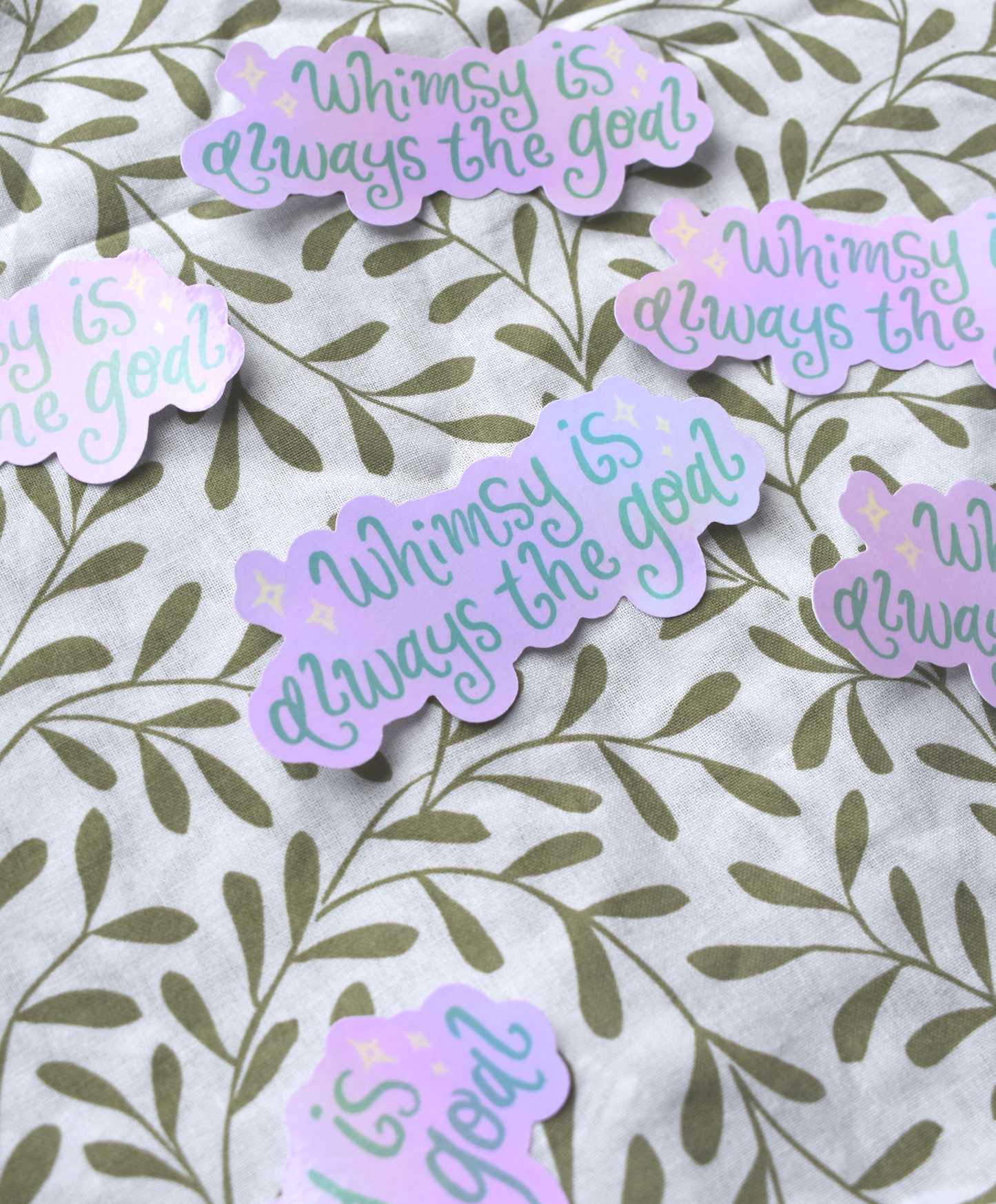 Whimsy is Always the Goal holographic vinyl sticker with rainbow shine
