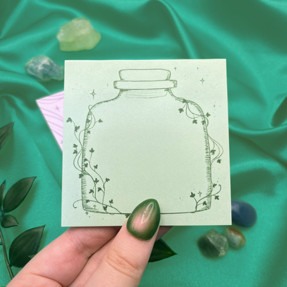 Sticky notes with a green vine potion design for witchy people 