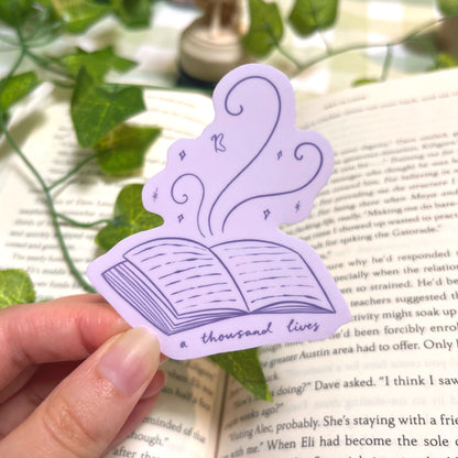 A Thousand Lives book lover vinyl sticker for readers and writers