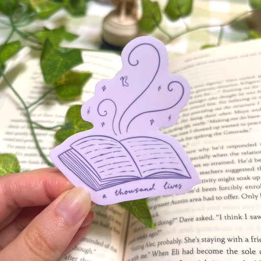 A Thousand Lives book lover vinyl sticker for readers and writers