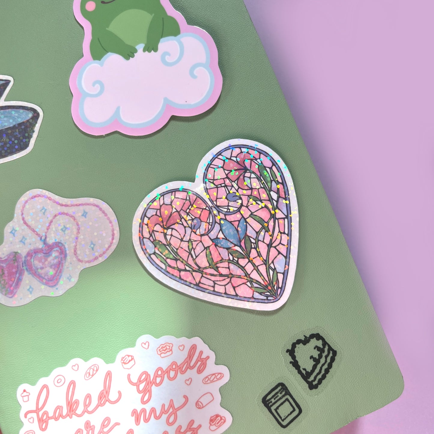 Stained glass heart sticker used in an aesthetic journal