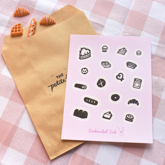 Bakery stamp clear sticker sheet with cozy bakery illustrations
