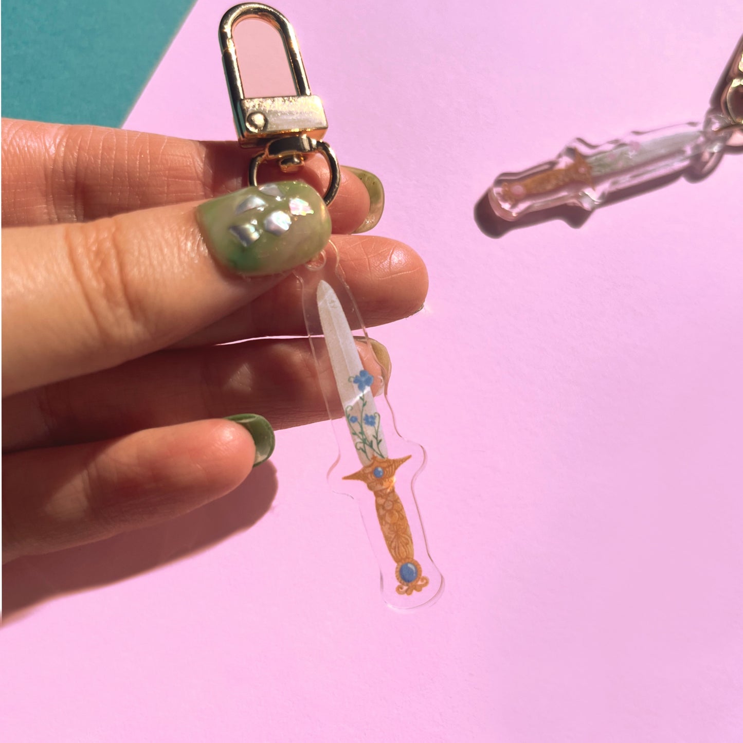 Fantasy Sword Acrylic Keychain Set | Pink & Blue Floral Charms