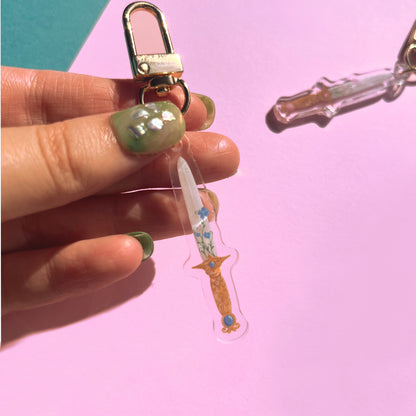 Fantasy Sword Acrylic Keychain Set | Pink & Blue Floral Charms