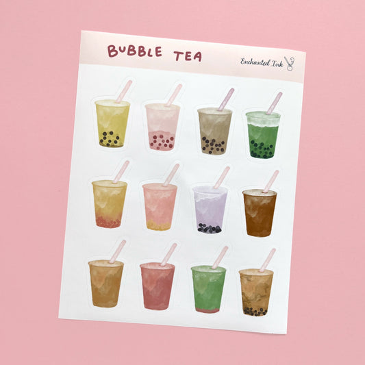 Bubble tea vinyl sticker sheet with cute drink illustrations