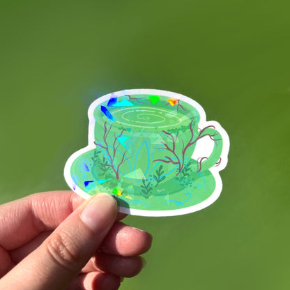 Holographic teacup sticker for journals and planners
