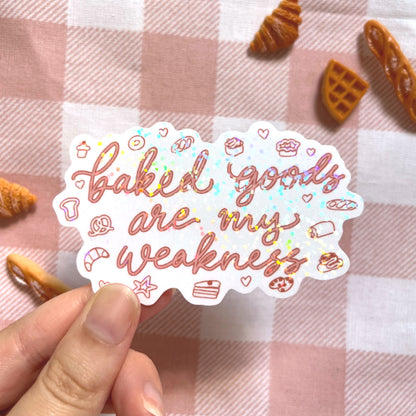 Close-up of holographic baked goods sticker with shimmer finish