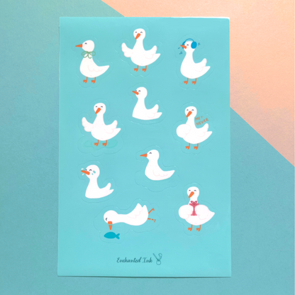 Cute duck waterproof vinyl sticker sheet for journals and planners