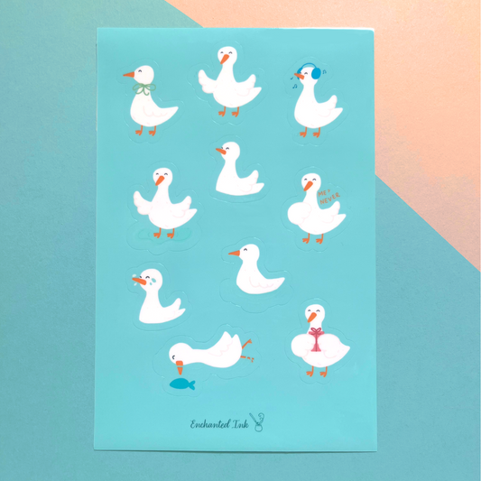 Cute duck waterproof vinyl sticker sheet for journals and planners