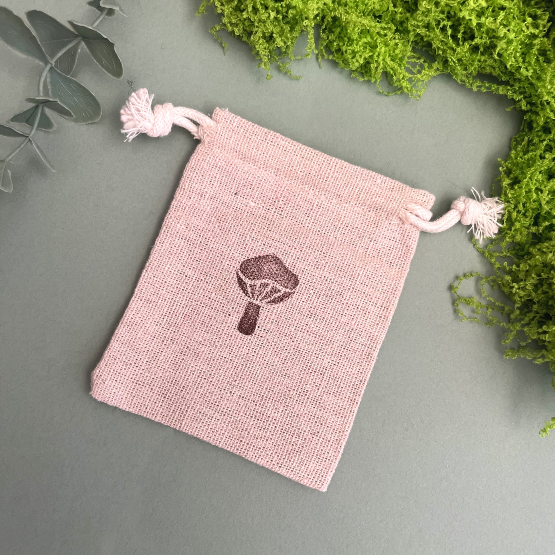Whimsical mushroom drawstring pouch for storing stationery, dice and everyday treasures