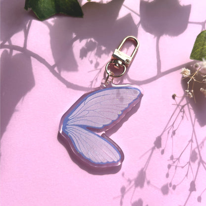 Pink and purple fairy wing acrylic keychain with gold clasp fantasy accessory