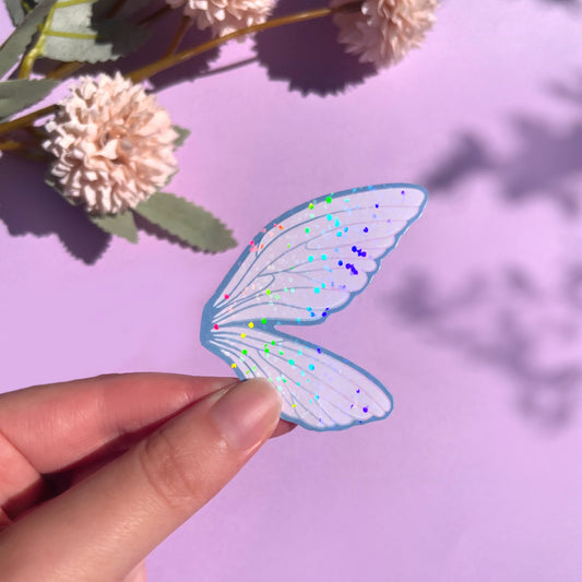 Fairy wings holographic vinyl sticker with rainbow shine