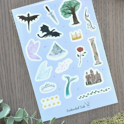 Dragon and book themed stickers for journals and planners