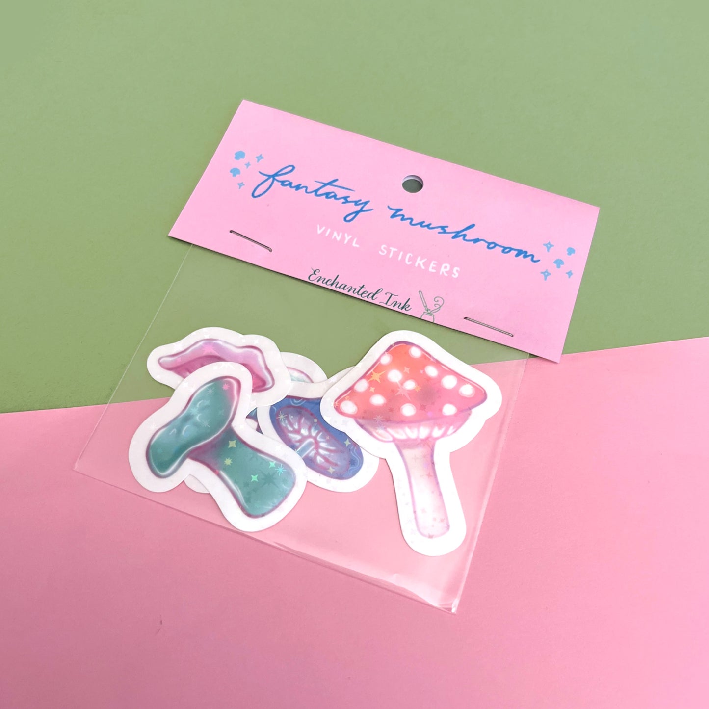 Whimsical vinyl sticker pack with enchanted forest mushroom designs