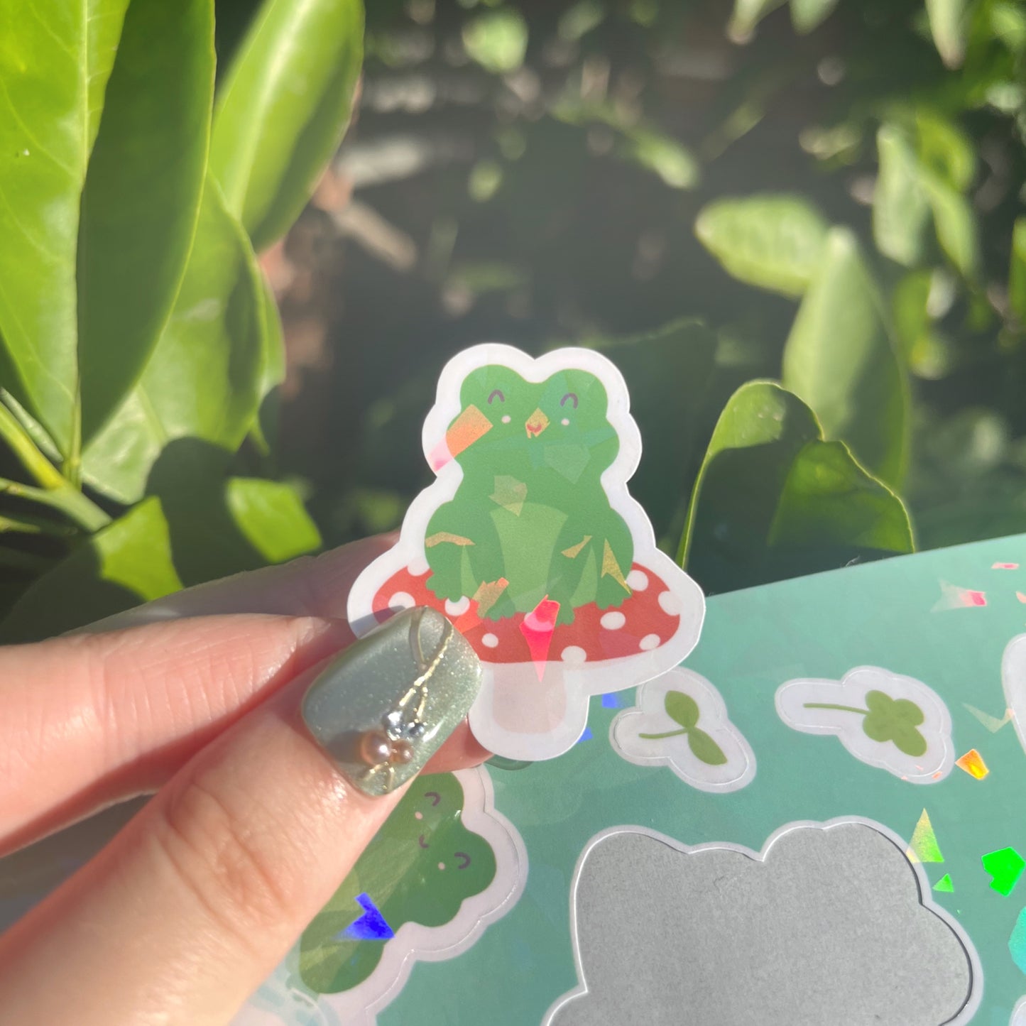 Rainbow holographic frog sticker sheet for stationery lovers
