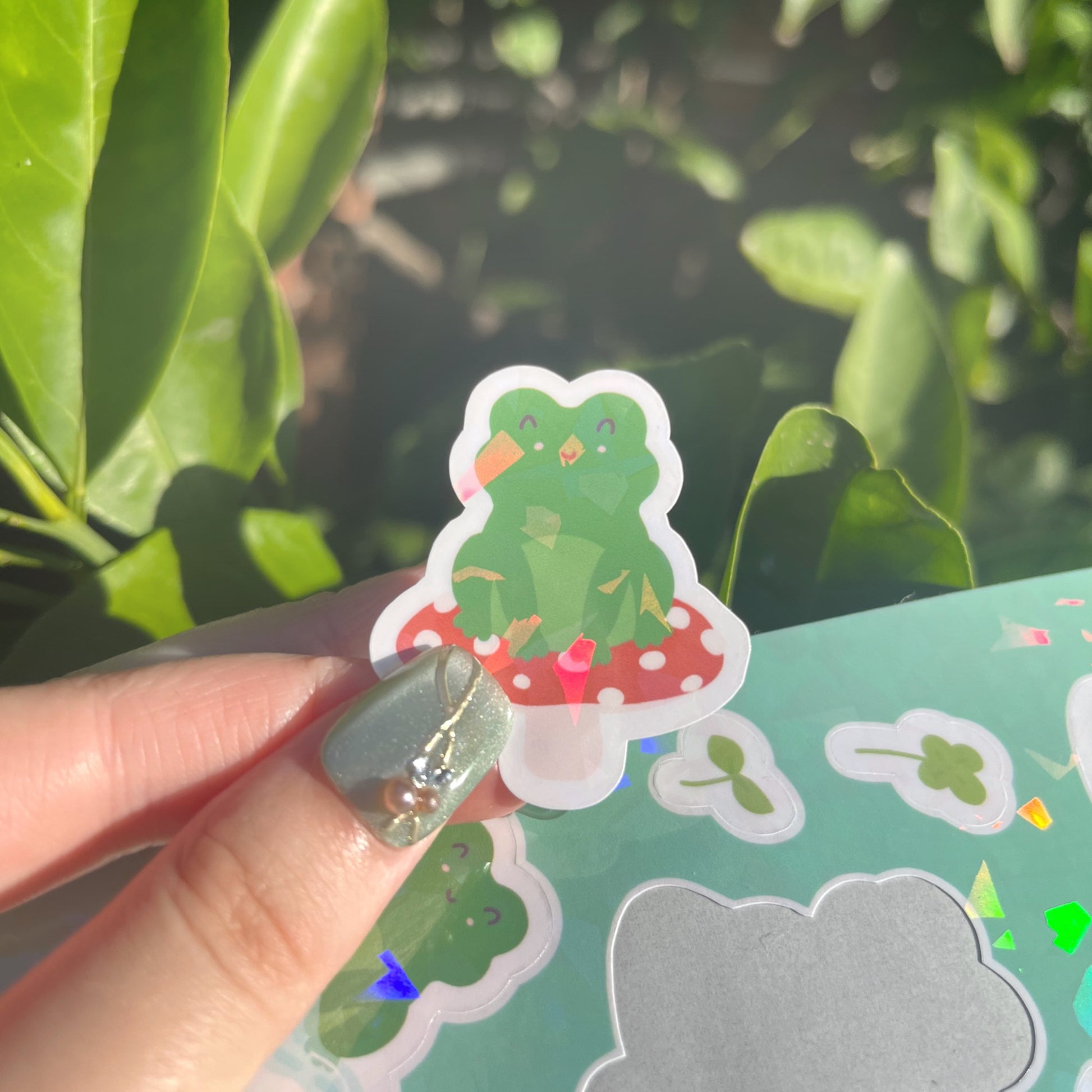 Rainbow holographic frog sticker sheet for stationery lovers