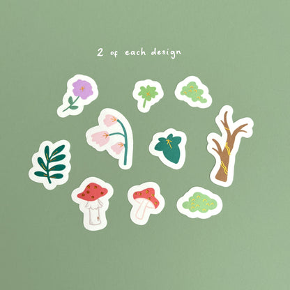 Enchanted garden washi flake stickers with hand-applied gold foil for journaling and scrapbooking